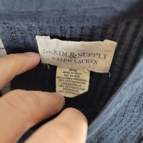 DENIM & SUPPLY NAVY BLIE SHORT SLEEVE TIERED RUFFLE TOP, SZ MEDIUM - Picture 5 of 7